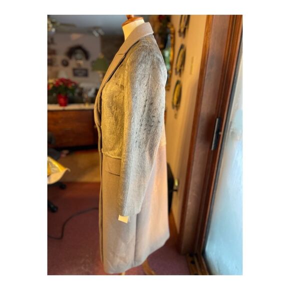 Karen Millen Long Coat Grey Wool Contast Faux Fur Upper Sz 10 - Picture 11 of 16